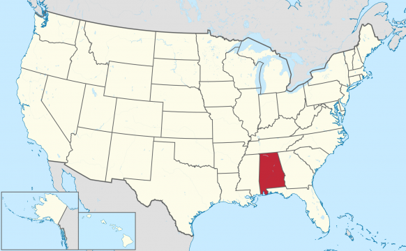 Hundreds of Students Come Forward for Baptism at Alabama University 19 2000px Alabama in United States.svg