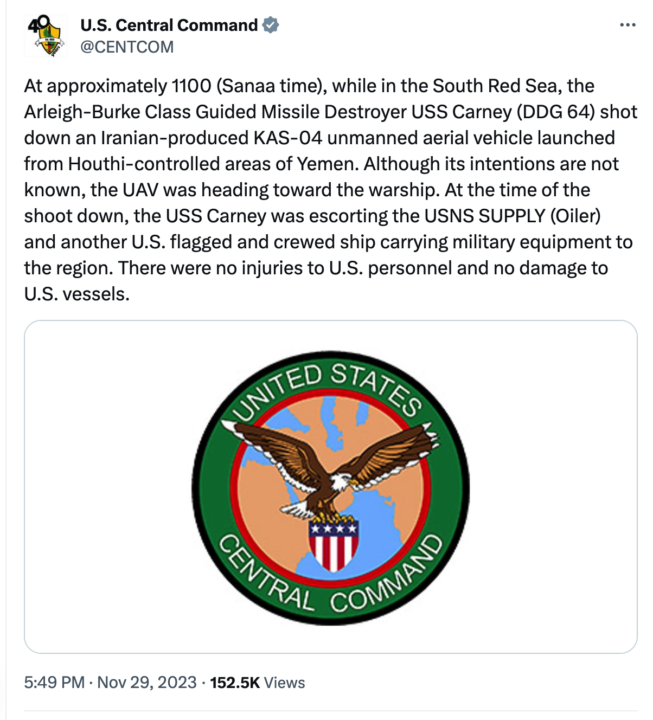 Centcom Statement Yemen Drone